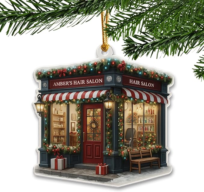 Personalized Hair Salon Christmas Ornament 2025, Custom Name Wooden or Acrylic Ornament, for Hairdresser, Stylist Keepsake, Beauty Salon Christmas Tree Decoration 2025