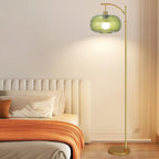 Glass Floor Lamp for Living Room,Bedroom,Gold Dimmable Standing Lamp with Remote,Green Mid Century Modern Brass Vintage Tall Lamp Floor Lamps Arc Boho Floor Light Lamp Bohemian