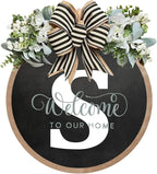 Circular Surname Front Door Welcome Sign - 26 Letter House Wreath, Front Porch Decorations, Year-Round Home Decor (S)