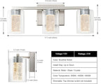 SineRise 3-Light Brushed Nickel Vanity Light with 3 Color Modes (3000K/4000K/6000K), Eye Protection LED Bathroom Light Fixture, Dimmable Modern Wall Light Over Mirror with Clear Glass Shade