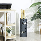 SONGMICS Umbrella Stand, Metal Umbrella Holder for Entryway, with Water Tray and 4 Hooks, 7.7 x 7.7 x 19.3 Inches, Round, Anthracite Gray ULUC23AG