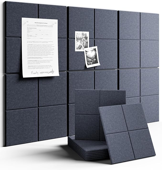Large Felt Bulletin Board 36"x24", 6-Pack 4-Compartment Wall Organizer, Cork Board Alternative with 60 Removable Adhesive Tabs, Modular Felt Panels for Home Office, Classroom and Study- Navy Blue
