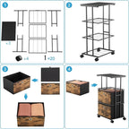 MAX Houser Dresser Storage with 3 Drawers, Fabric Tower Nightstand, Chest of Drawers,Vertical Storage Unit Organizer for Closets,Bedroom,Dorm, Wood Top, Rustic Brown Wood Grain Print