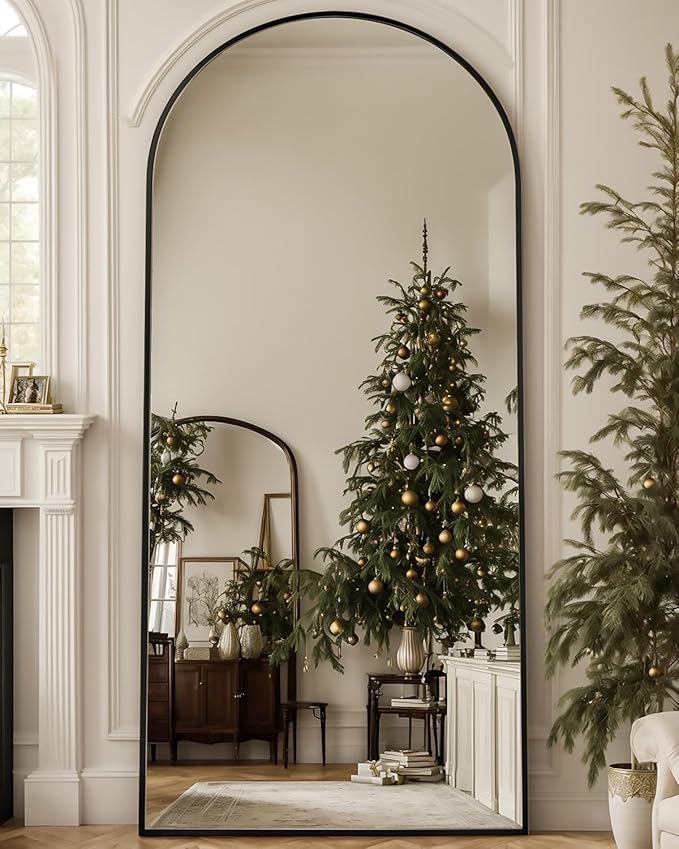 Antok Full Length Mirror, 71"x32" Floor Mirror, Arched Floor Standing Freestanding Arch Full Body Mirrors with Stand for Bedroom, Hanging Mounted for Living Room Cloakroom,Black