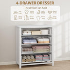 IDEALHOUSE Dresser for Bedroom, Chest of Dressers 37" Tall Dresser for Closet with 4 Drawers Chest with Clothes Storage Cabinet, Drawer Organizer for Bedroom, Living Room, Closet, Hallway, White