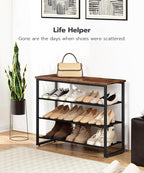 HOOBRO Shoe Rack, 4 Tier Shoe Storage Organizer with 3 Oxford Fabric Shelves and Top Panel, Holds 12-16 Pairs of Shoes for Entryway and Closet, Industrial, Rustic Brown BF47XJ01G1