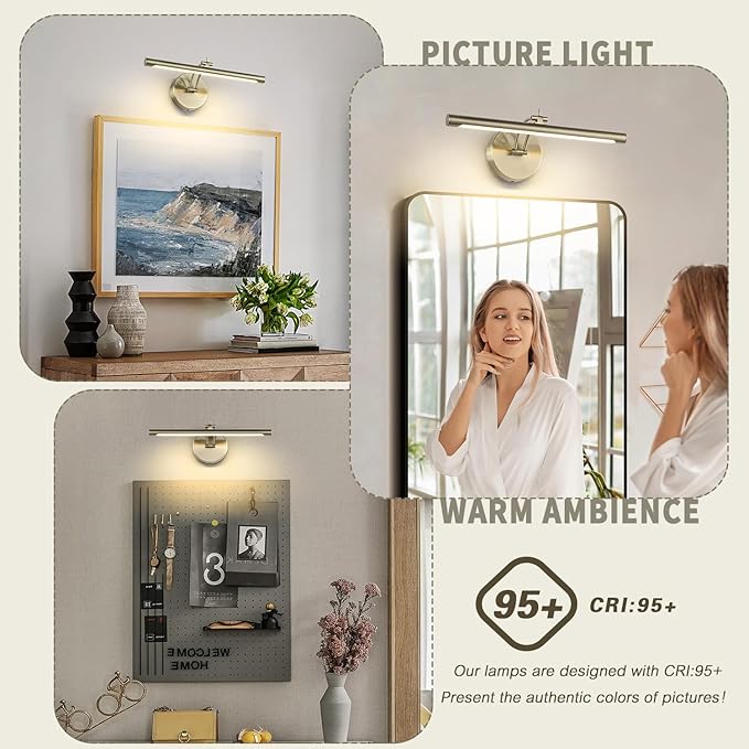 Dimmable Picture Light Hard Wired 15.75" Inch Adjustable Swing Arm Antique Bronze Picture Frame Lights Led Display Light for Artwork 7W 3000K