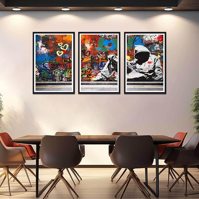Novatique Graffiti Canvas Wall Art Colorful Street Wall Art Cool Panting Framed Artwork for Teenager Room Office Decoration,24" x 36" x 3pcs