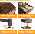 Small Table Stand with Drawers, Multi-Functional Side & Printer Accent Table with Storage Shelf, Rustic Brown YD-TM156H
