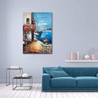Alenoss Handmade Mediterranean Landscape Painting - 28x40 Inches Large 3D Wall Art for Home Decorations - Framed Abstract Canvas Wall Art - Contemporary Texture Wall Decor