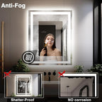 28"x36" LED Bathroom Mirrors for Wall, Front and Backlit Mirror, Anti-Fog Vanity Mirror with Lights, Stepless 3 Colors Dimmable Smart Lighted Mirror(Horizontal/Vertical)