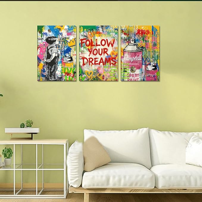 Novatique Banksy Canvas Wall Art Street Graffiti Wall Art Abdtract Painting Street Art Pictures Prints Colorful Posters Graffiti Art Home Decor for Bedroom Living Room,12" x 16" x 3Pcs