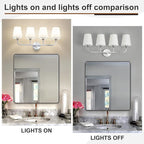 Kvhilw Bathroom Vanity Light, Brushed Nickel Bathroom Light Fixtures, 4-Light Lighting Fixtures Over Miror, Modern Wall Sconce with Flared White Fabric Shade, E26 Socket(ETL Listed)