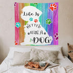 VUMIVI Cute Dog Tapestry Rainbow Color Planks Rustic Farmhouse Home Decor Pet Paws Tapestry Wall Hanging for Living Room Bedroom Dorm Classroom Aesthetic Decor W60xL60in