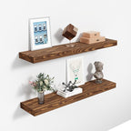 24'' Pine Wood Floating Shelves for Wall- Set of 2 - Rustic Wall Mounted Wooden Shelf for Stylish Home Décor (Light Walnut, 24x6.5x1.25), 2pcs