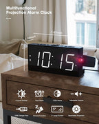 Projection Alarm Clock on Ceiling,Digital Clock for Bedroom with Battery Backup,7”Large Display,USB Charger,Dimmer,180° Rotatable Projector,12/24H,Snooze,DST,Loud Alarm Clock for Kids,Adults,Elders