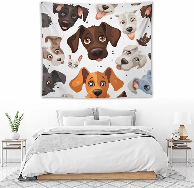 VUMIVI Cartoon Dog Head Tapestry Adorable Pets Humorous Style Abstract Art Illustration Tapestry Wall Hanging for Living Room Bedroom Dorm Classroom Aesthetic Decor W60xL50in