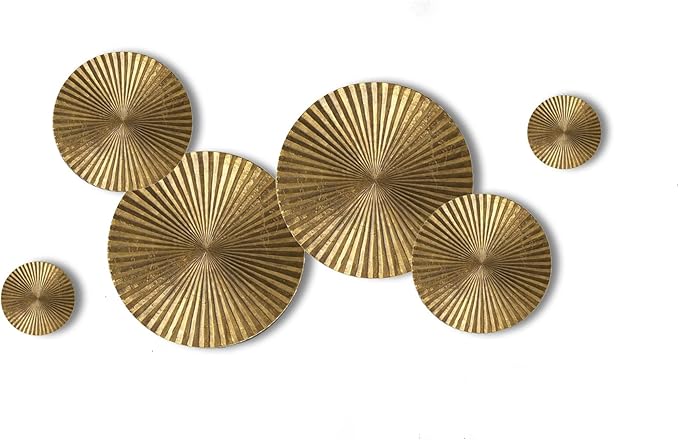 Decorlives Round Sunburst Metal Wall Art | Modern Metal Wall Hanging Décor Sculpture for Living Room Bedroom Home Office (Silver Glossy | Set 6-2 Large(16") + 2 Medium(11.5") + 2 Small(6") Circles)