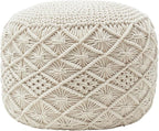 Ornavo Home Pouf Ottoman Foot Rest - 100% Cotton Pouffe - Hand Knitted Macrame Braid - Boho Round Stuffed Ottoman for Living Room, Bedroom - Natural