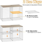 2 Pack Closet Shelf Organizer, Closet Organizers and Storage Shelves With Adjustable Dividers, Stackable Storage Bins Baskets For Clothes Sweaters Jeans Jackets, With Wooden Board, 8 Compartments