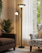 Torchiere Floor Lamps for Living Room, 71" Tall Standing Lamp with Thick Glass Shade, Metal Pole & Heavy Base, Vintage Corner Lamp with Reading Light Home Decor for Bedroom Office, 3CCT Bulb Included