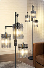 Industrial Modern Floor Lamps for Living Room, Dimmable Glass Tree Standing Tall Lamps with 3 Elegant Teardrop Cage Head & 1200 Lumens LED Bulbs for Bedroom Office (66inch Tall)