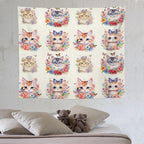 VUMIVI Watercolor Flower Cat Tapestry Colorful Cartoon Cute Animals Butterflies Abstract Art Print Tapestry Wall Hanging for Living Room Bedroom Dorm Classroom Aesthetic Decor W60xL50in
