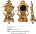 rnuie Desk Clock for Mantle Decor, Vintage Elephant Table Clock Battery Operated, Bronze Elephant Statue Mantel Clock for Living Room, Shelf, Fireplace, Home, Table Top Decor