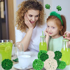 SANNIX 16 Pcs St Patricks Day Vase Filler Wicker Rattan Orbs Decorative Balls for Bowls, St. Patrick's Day Green Rattan Balls Decor for Green Spring Home Decorations