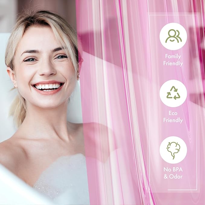 AmazerBath 72x78 Long Shower Curtain Liner, Clear Pink Plastic Shower Curtain Liner, Waterproof PEVA Shower Liner, Cute Lightweight Shower Curtains for Bathroom with 3 Magnets & 12 Rustproof Grommets