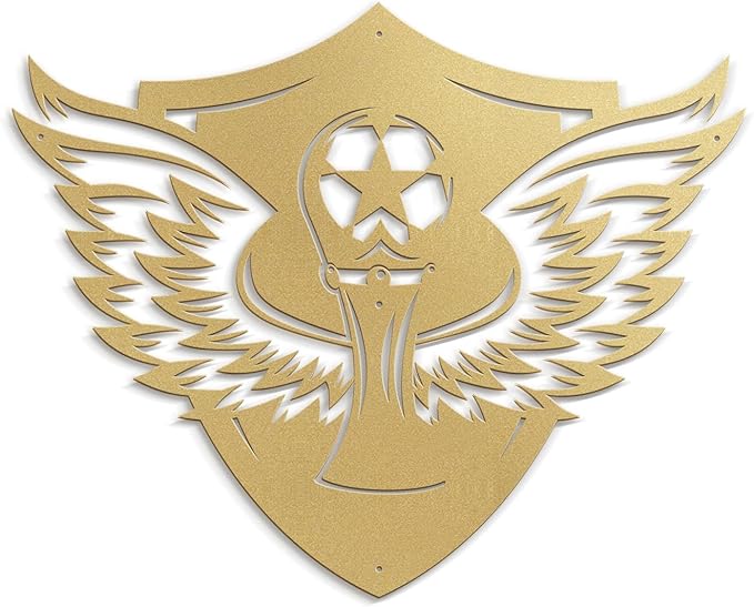 SIGNLEADER Metal Wall Art Decor - Soccer Trophy with Wings Minimalist Modern Abstract Wall Sculpture Hanging Home Decoration for Living Room, Bedroom, Bathroom, Kitchen, Studio, Outdoor - 24" Gold