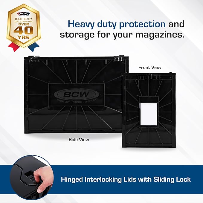 BCW Magazine Document & Comic Book Storage Bins | Durable Magazine Bin | Magazine Storage Box for Sorting and Organizing | Heavy Duty & Stackable Plastic - Fits all Comics (5 Pack)