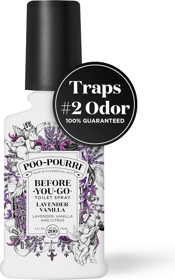 Poo-Pourri Before-You-Go Toilet Spray, Lavender Vanilla, 4 Fl Oz, Up to 200 Uses, Bathroom Odor Deodorizer, Plant-Based with Essential Oils, for Home or Work, Lavender, Vanilla and Citrus Scent