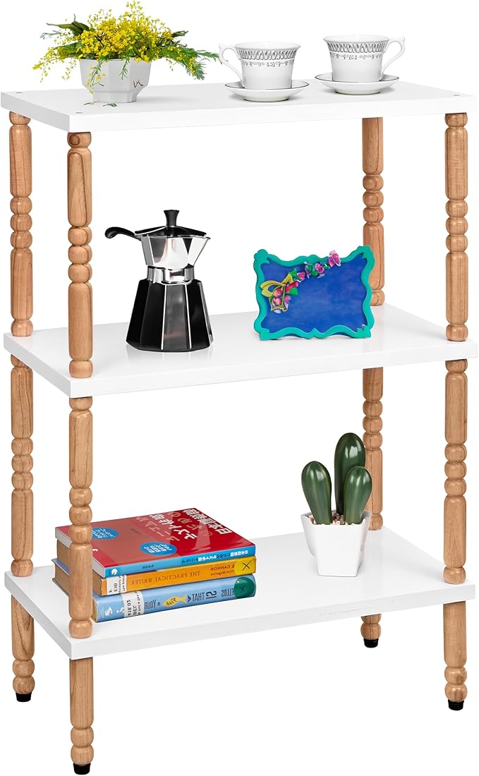 White Bookcase by Natural Wood, 3 Tier Bookshelf, Small Book Shelves Freestanding Display Storage Shelves. Open Bookshelf for Bedroom, Living Room and Office (White, 2 Tier)