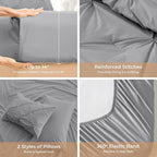 Sasttie Queen Comforter Set, 7-Piece Bed in a Bag, Pintuck Bedding Sets for All Season, Includes Comforter, Flat Sheet,Fitted Sheet, Pillowcases and Pillowshams, Light Grey
