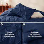 CozyLux Oversized King Comforter Sets Navy Blue, 7 Pieces Oversized King Pintuck Bed in A Bag, Pinch Pleat Bedding Sets with All Season Comforter, Flat Sheet, Fitted Sheet, Pillowcases & Shams