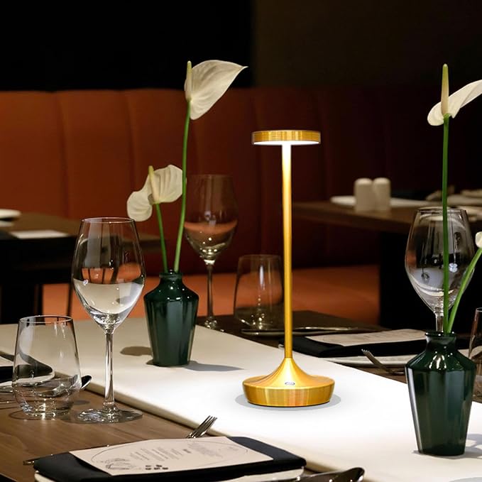 Rechargeable Table Lamp Cordless - 6000mAh Battery Operated LED Table Light - Portable Touch Dimmable Outdoor Waterproof Table Lamps for Patio Restaurant Dining (Gold)