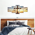 Elephant Stock Holy Cross Wall Art Multi Piece Canvas - 5 Panel Christian Pictures Decor - Digital Design Canvas Print - Christian Wall Decor - 74" X 34"