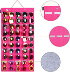 AROUY Sunglasses Organizer Storage, Hanging Wall Pocket Glasses Organizer - 25 Felt Slots Sunglass Organizers Holder Eyeglass Display with Sturdy Rope (Large, Rose)