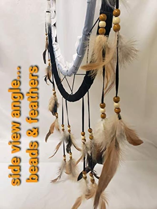Kinnex Collections - 24” Medicine Shield Dream Catcher, Made with Wooden Beads and Real Feathers - DC24344– Decor/Gift (Eagle+Wolves)