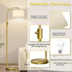 Nintiue Upgraded Modern Arc Dimmable Tall Standing Floor Lamp with Linen Shade, 1200 Lumens LED Bulb Included, for Living & Reading Room, Bedroom, Office & Nursery, Brass