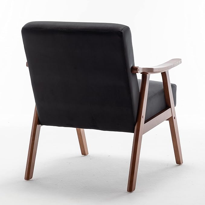 Accent Chair with Microfiber Upholstery and Solid Wood Frame, Classic Mid-Century Modern Living Room Furniture for Extra Seating, Black