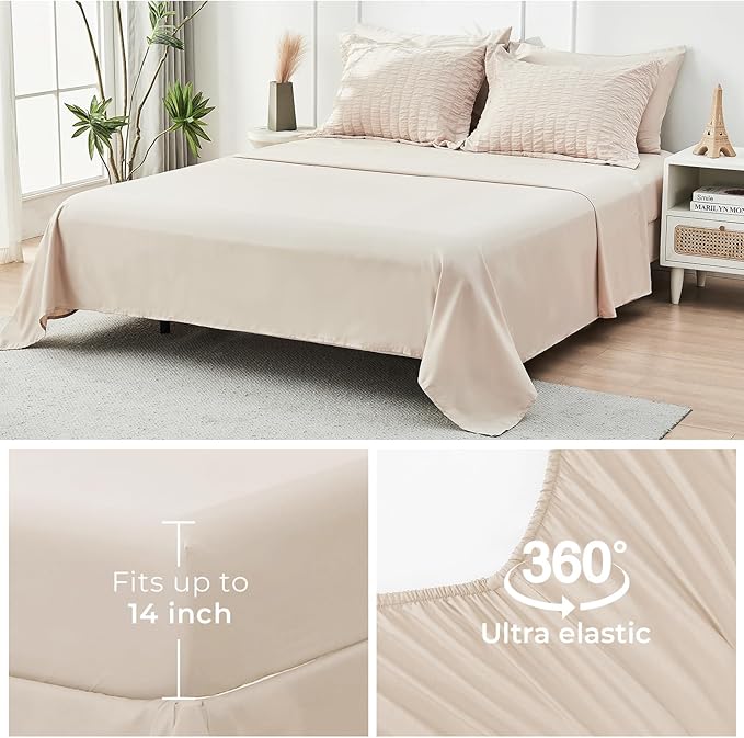 HYMOKEGE Beige California King Comforter Set Seersucker 7 Pieces, All Season Luxury Bed in a Bag for Bedroom, Bedding Set with Comforters, Sheets, Pillowcases & Shams