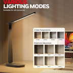 Honeywell LED Desk Lamp - HWT-H2 Sunturalux™ Eye-Caring Foldable Desk Light with USB A+C Dual Charging Port 4 Color Modes Dimmable Table Lamp for Home Office Bedroom Reading Study Work - Black
