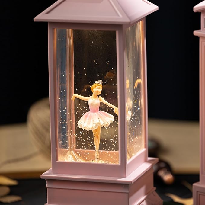 Snow Globe Lantern with Ballet Girl Ballerina – Shatterproof 8 Songs Musical Box Automatic Snowfall Led Light USB & Battery Powered,for Valentine’s Day Gifts Present Birthday Home Fall Decoration,Pink