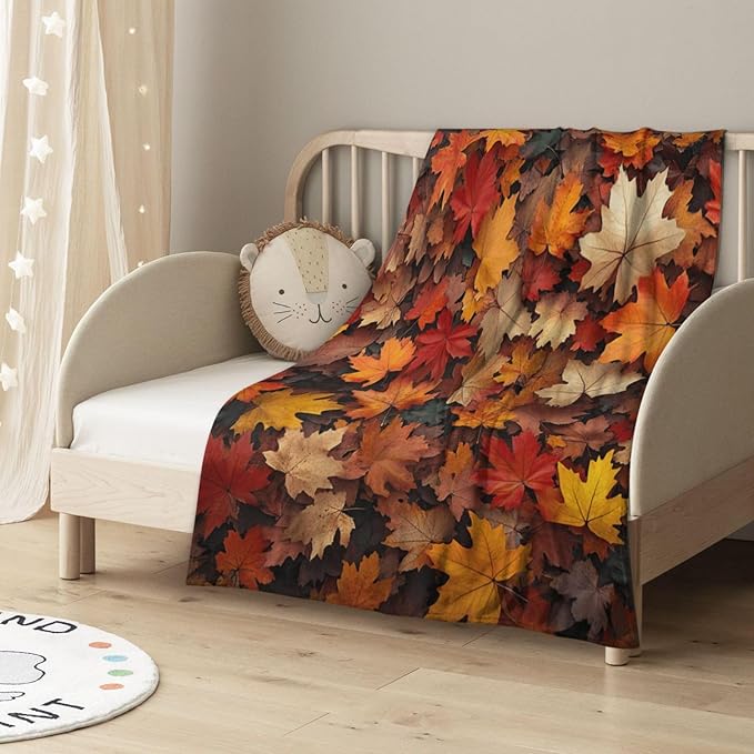 Flannel Blanket Featuring Piled Maple Leaves Pattern,Soothing Anxiety Relief,Breathable Microfiber,for Fall snuggling,Cozy and Lightweight,Throw Blanket for Couch Decorative 30X40 Inch