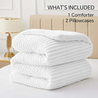 BEDELITE Fleece King Comforter Set -Super Soft & Warm Fluffy Bright White Bedding, Luxury Fuzzy Heavy Bed Set for Winter with 2 Pillow Cases