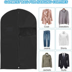 PATIKIL 40" Garment Bag, 5 Pack Breathable Suit Bag for Storage Hanging Clothes Dustproof Garment Covers for Suits Coats Dresses, Black