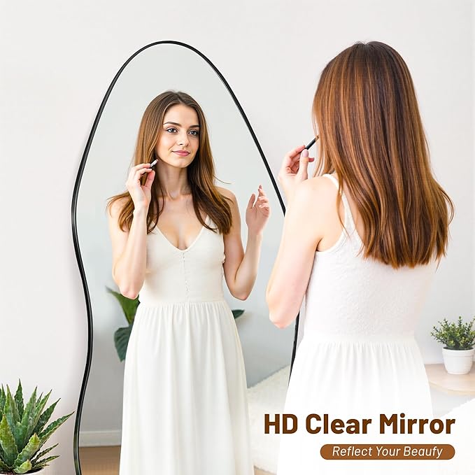 Antok Full Length Mirror, 76"x36" Floor Mirror with Stand, Standing Hanging Leaning Irregular Mirrors for Bedroom Living Room Entryway, Wavy Shaped, Black