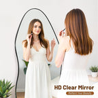 Antok Full Length Mirror, 76"x36" Floor Mirror with Stand, Standing Hanging Leaning Irregular Mirrors for Bedroom Living Room Entryway, Wavy Shaped, Black